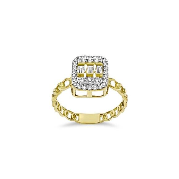 Square Engagement Ring 14k Yellow Gold Link Chain Band - Picture 1 of 2